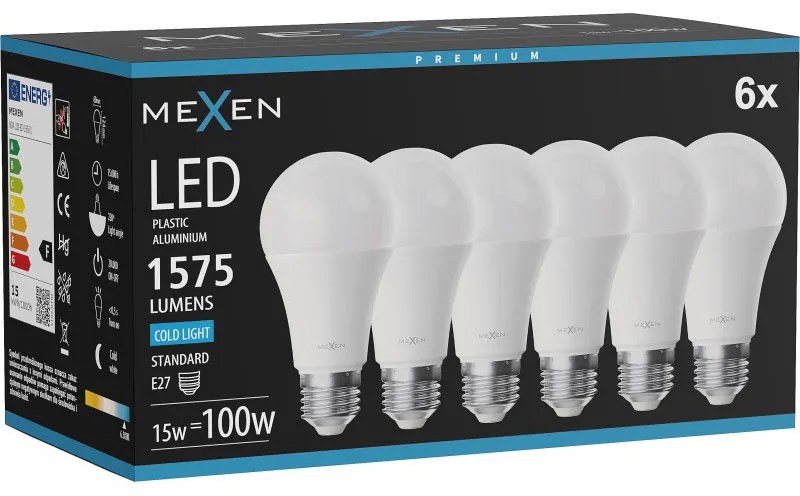 Mexen Nova 6x żarówka LED E27, A60, 15W, Zimna - 6500K, 1575 lm - L100-E27-1565-01x06