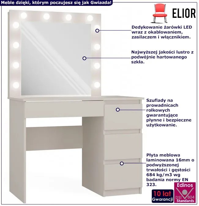 Z lustrem toaletka led i szufladami kaszmir W1-K76