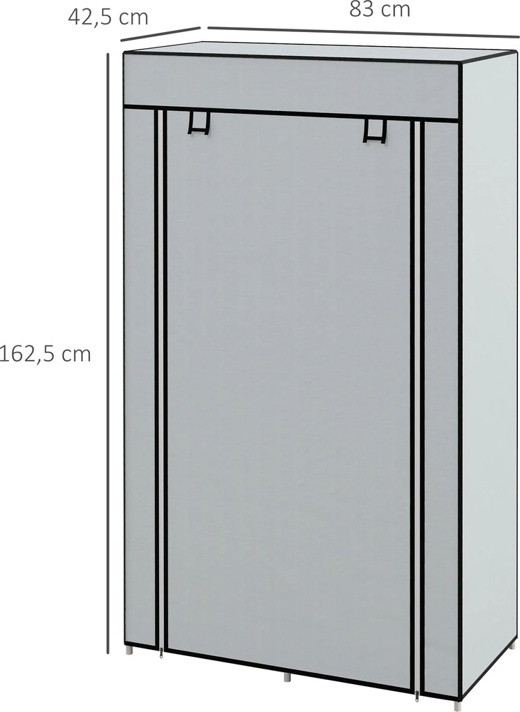 HOMCOM Szafa z Tkaniny Kleiderschrank 1 Drążek na Wieszaki, 2 Szuflady, 83 x 42.5 x 162.5 cm, Szary