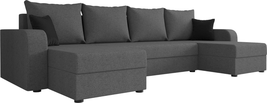 Rozkładana sofa narożna w kształcie U VALERIO 305x140 cm, ciemnoszara