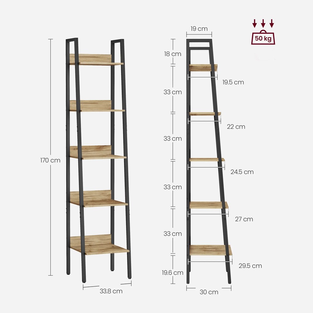 Regał drabinkowy na książki, kwiaty, 5 półek - artisan - LLS109B88