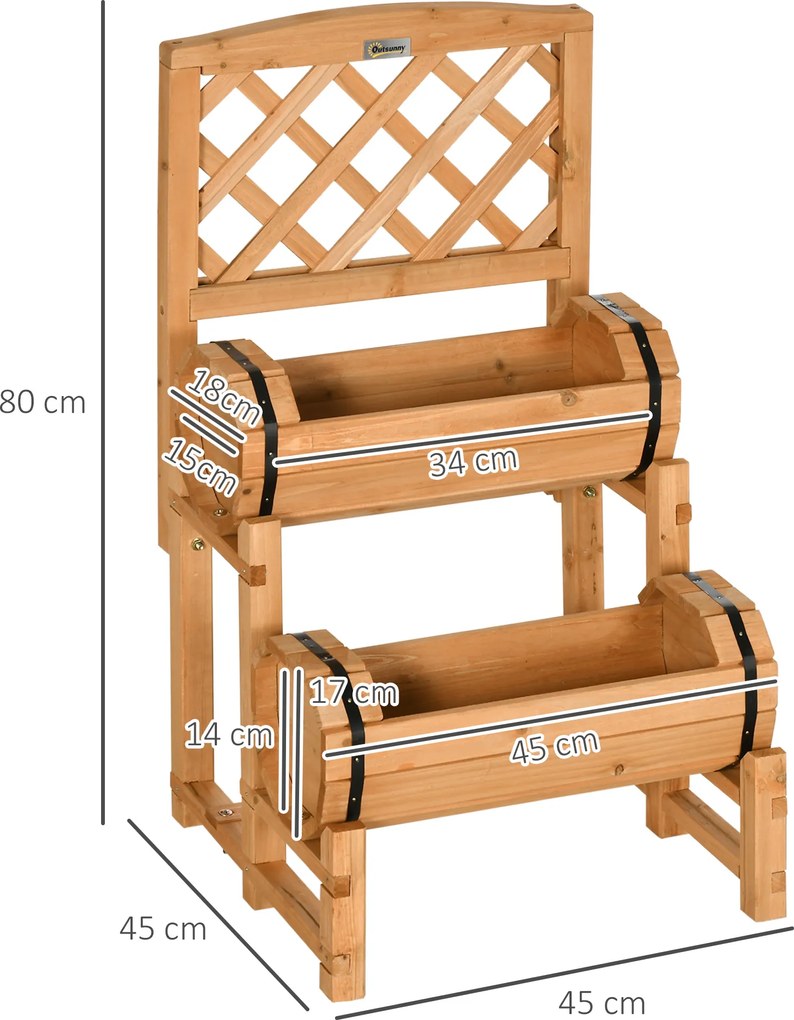 Outsunny Podniesiona Skrzynka na Kwiaty z Kratą Rustykalny Styl Żółta Drewniana do Ogrodu 45x45x80cm | Aosom PL