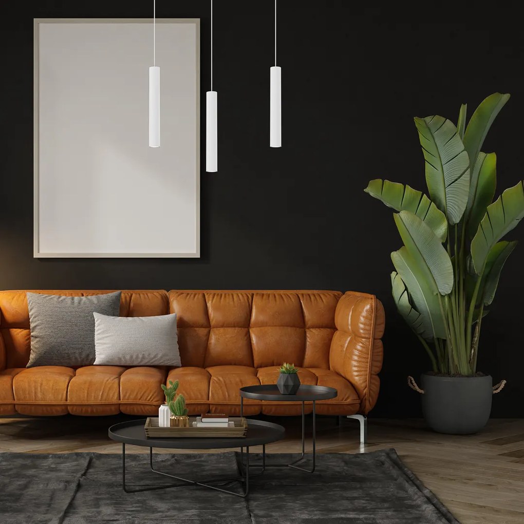 Lampa wisząca HUDSON WHITE 3xGU10, biała, potrójna, tuba, na listwie
