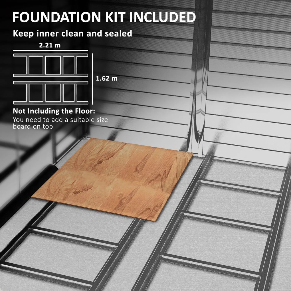 Outsunny Szopa na narzędzia metalowa, odporna na warunki atmosferyczne i rdzę, zamykana, 2,40 x 2,06 x 1,98 m, teka
