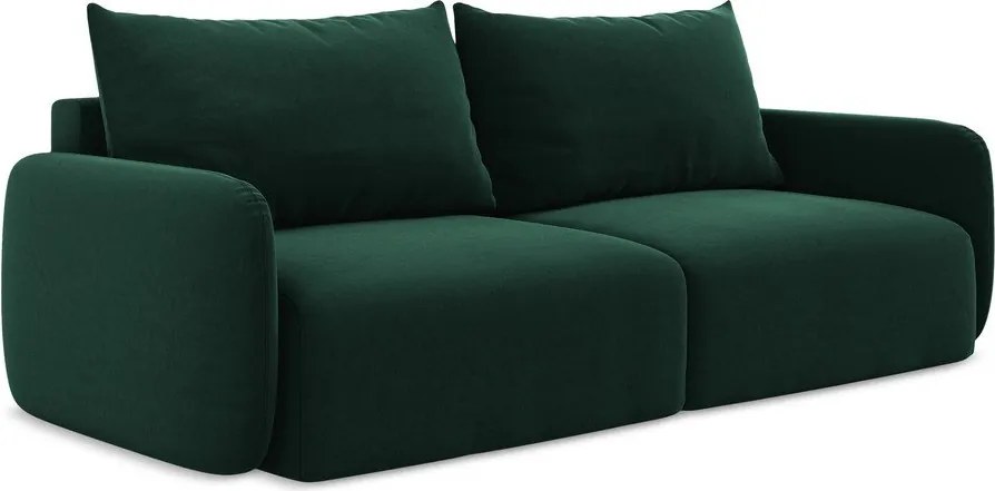 Ciemnozielona aksamitna rozkładana/ze schowkiem sofa 238 cm Kalena – Makamii