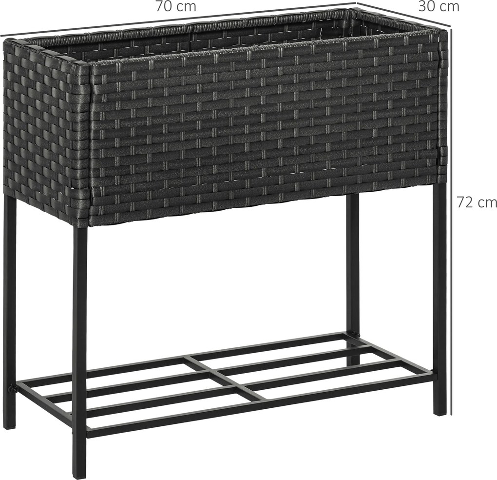 Outsunny Wysoka Rabata Donica Skrzynia na Kwiaty z Półką Ratan Brązowy Praktyczny i Dekoracyjny Element | Aosom PL