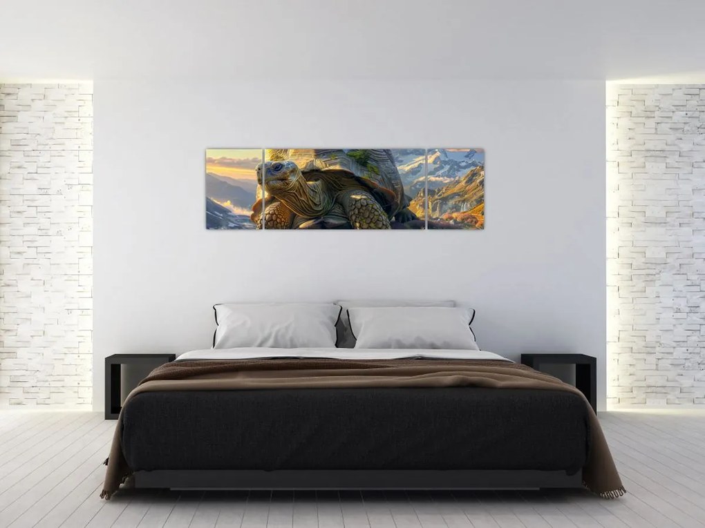 Obraz - Żółw i górski krajobraz (170x50 cm)
