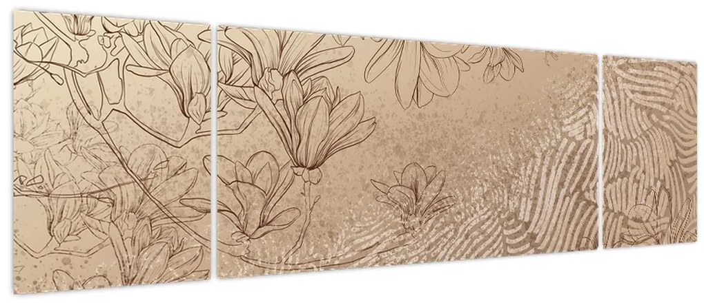 Obraz - Rysowane kwiaty (170x50 cm)