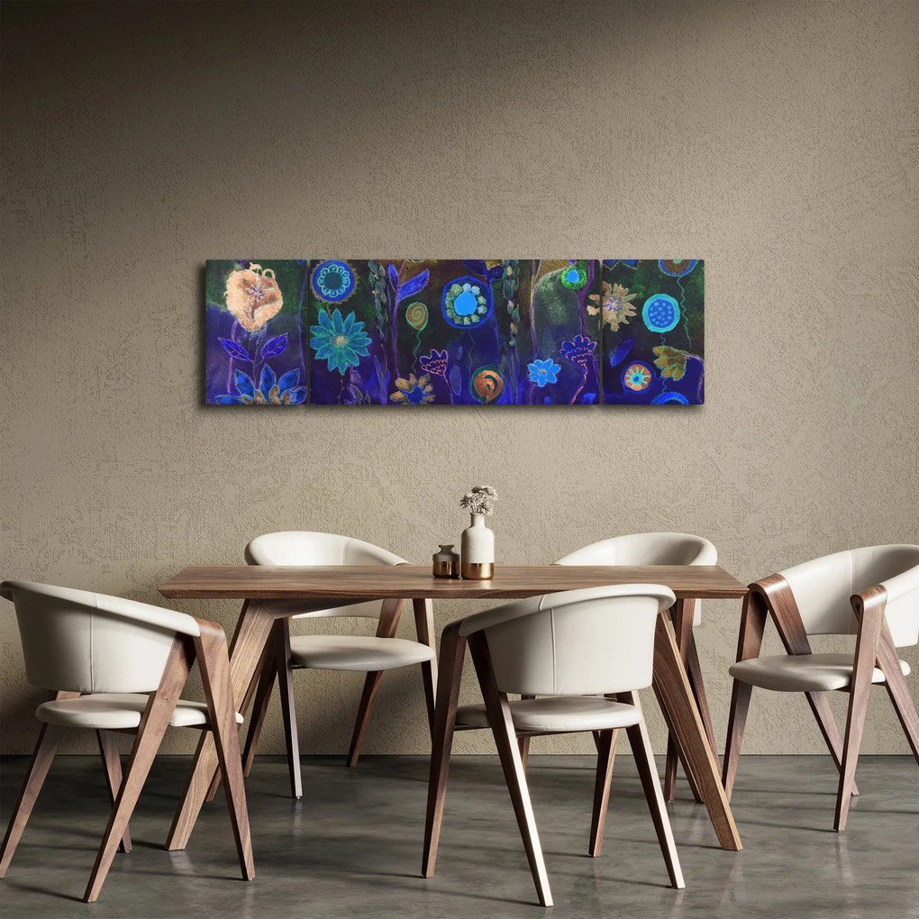 Obraz ciemnoniebieskich kwiatów (170x50 cm)