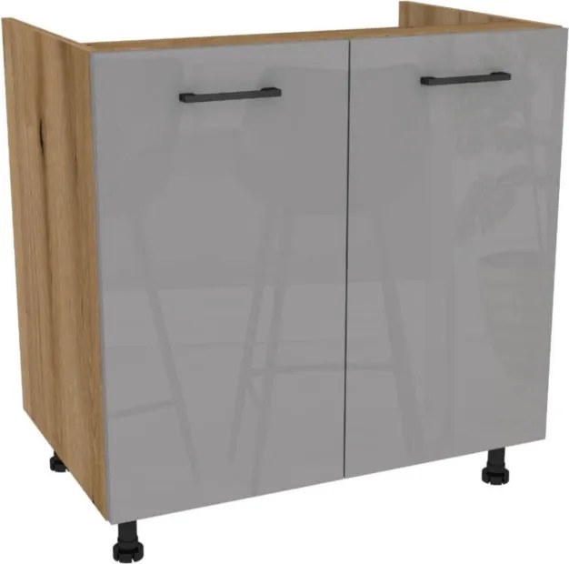 Zestaw Mebli Kuchennych MODERN 170 cm Dąb Artisan/Szary Połysk Ryflowany Nowoczesny