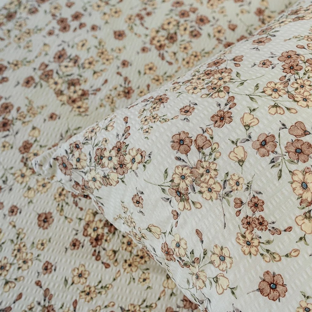 Kvalitex Pościel krepa Kvítí beżowa, 140 x 220 cm,70 x 90 cm, 140 x 220 cm, 70 x 90 cm