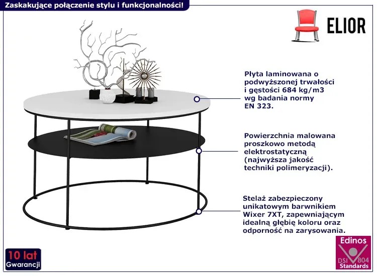 Nowoczesny stolik kawowy z półką biały - Rencontrer 4X