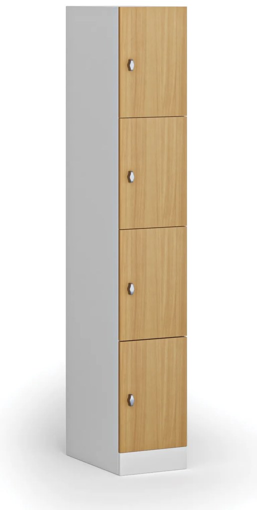 Szafka skrytkowa, 4 schowki, 1850 x 300 x 500 mm, demontaż, zamek obrotowy, drzwi laminowane, buk