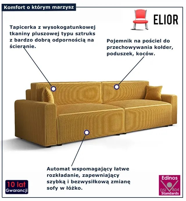 Musztardowa sztruksowa sofa z funkcją spania G3-D78