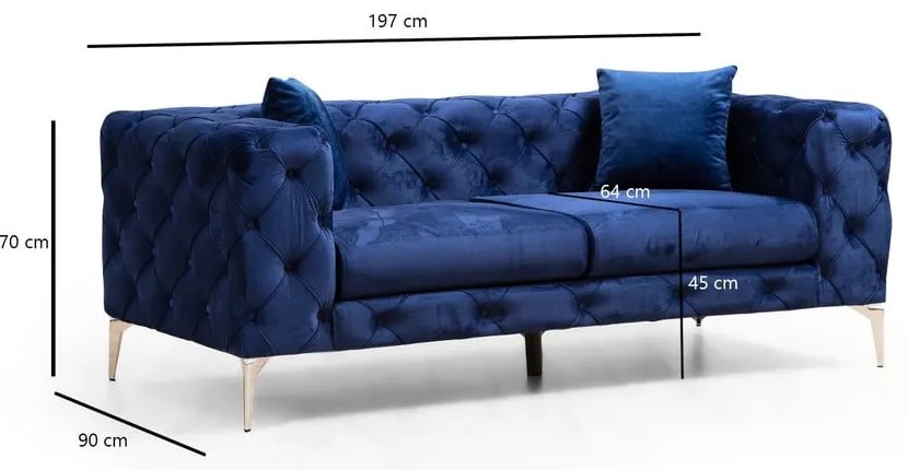 Ciemnoniebieska aksamitna sofa 197 cm Como – Artie