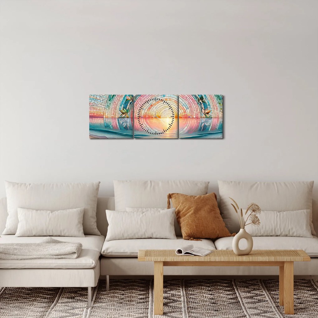 Obraz – Mozaika zachodzącego słońca (z zegarem) (90x30 cm)