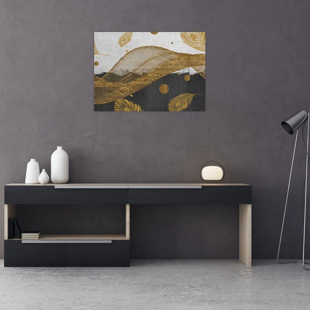 Obraz - Złote piórka (70x50 cm)