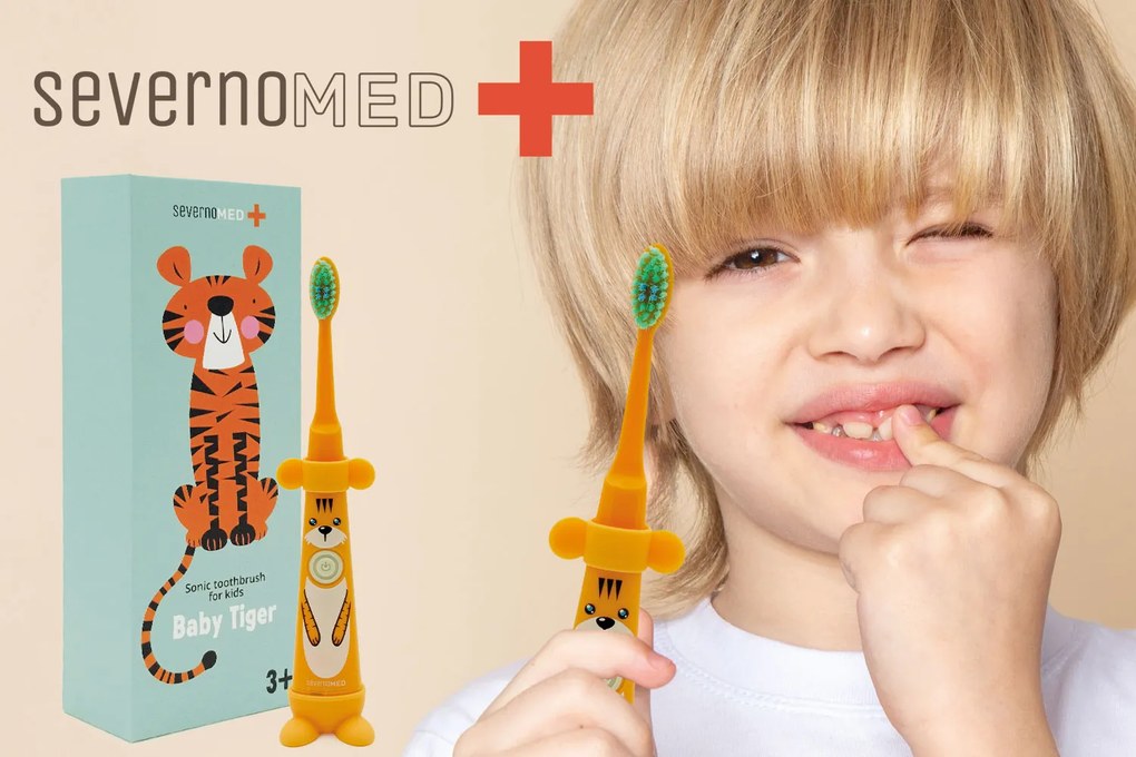 Szczoteczka soniczna elektryczna do zębów dla dzieci 3-12 lat BABY TIGER + 2 końcówki