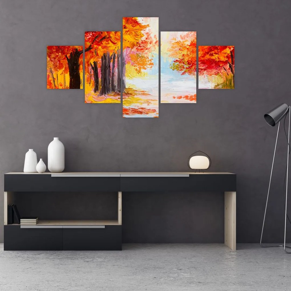 Obraz - Obraz olejny, kolorowa jesień (125x70 cm)