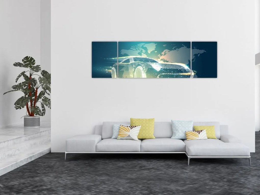 Obraz samochodu wykonany z geometrycznych kształtów (170x50 cm)