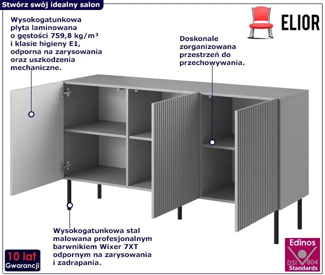 Szara nowoczesna komoda lamelowana Menger