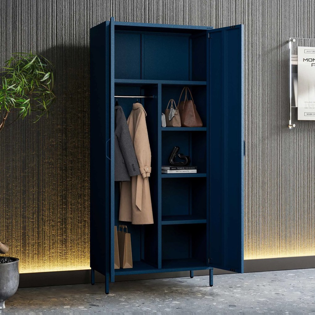 Szafa na ubrania metalowa granatowa: Modern FLAVIO, 800 x 1850 x 450 mm