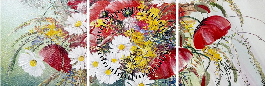 Obraz wazonu z dzikimi kwiatami (z zegarem) (90x30 cm)