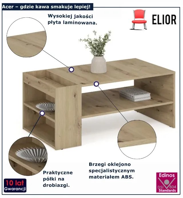 Prostokątna ława dąb artisan N4-H39
