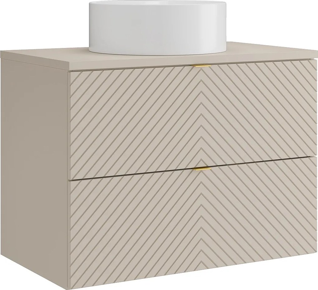 Szafka łazienkowa wisząca z okrągłą umywalką nablatową – beż – 80 cm – DORIONI