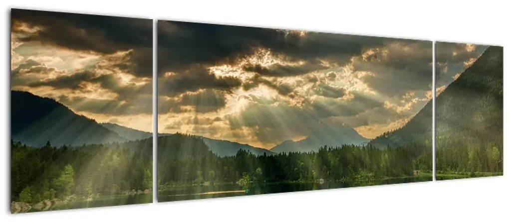 Obraz jeziora, przez które prześwieca słońce (170x50 cm)
