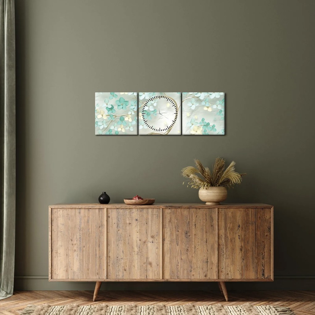 Obraz - Złote kwitnące drzewo (z zegarem) (90x30 cm)