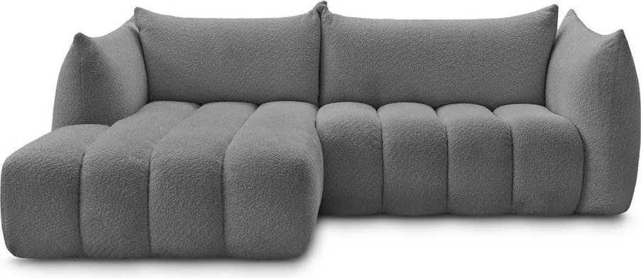 Szary narożnik z materiału bouclé (lewostronny/z szezlongiem) Azra – Bobochic Paris