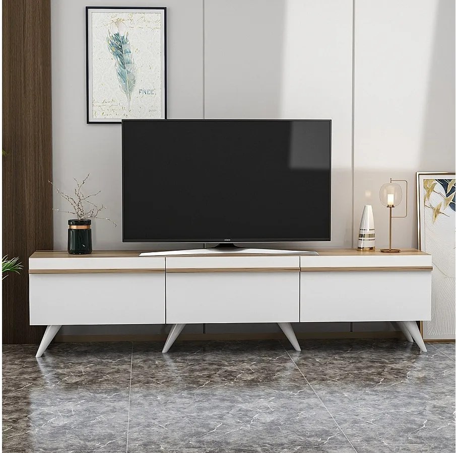Stojak pod TV – 180 cm x 42 cm x 35 cm – Biały – Płyta wiórowa pokryta melaminą