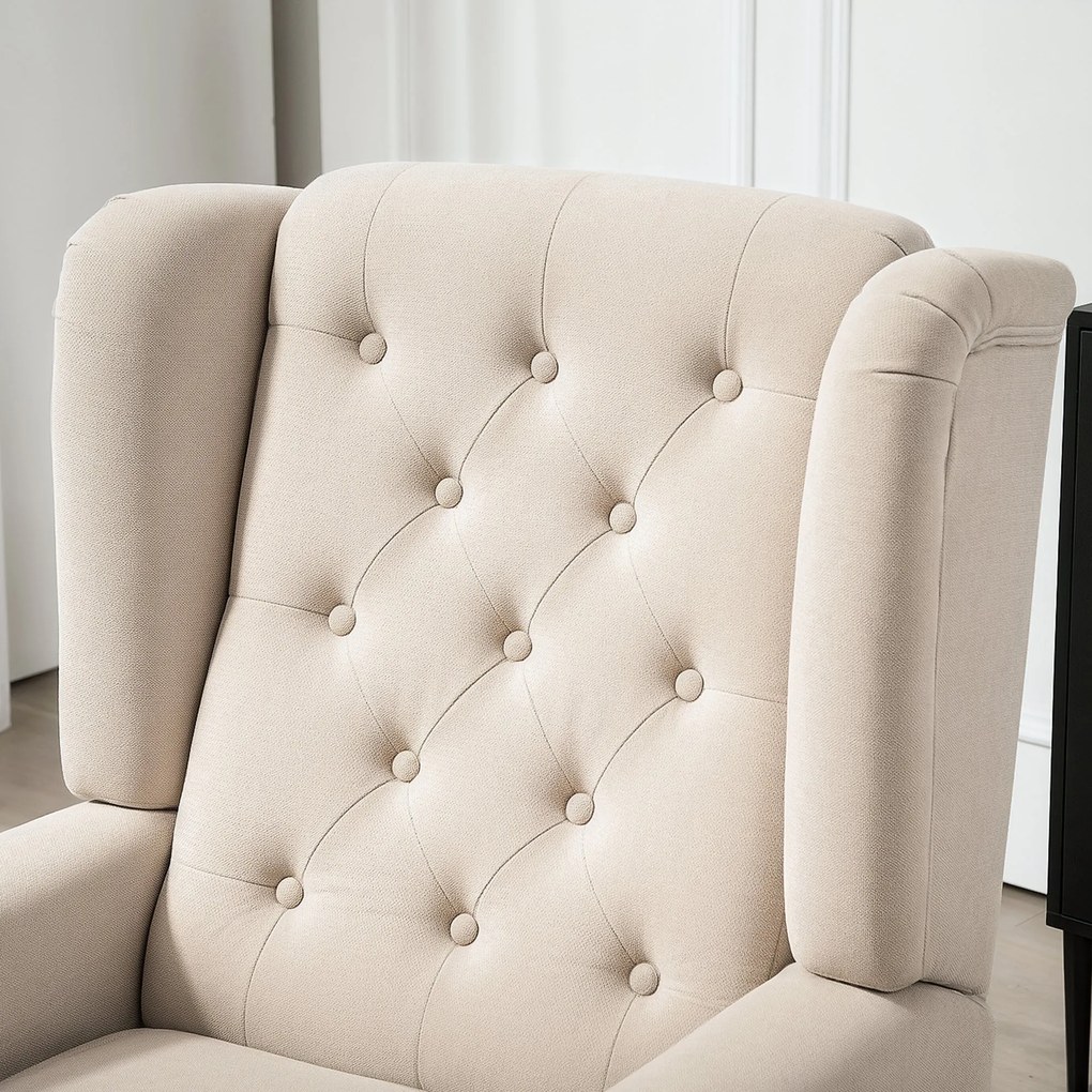 HOMCOM Elegancki fotel uszak, grubo wyściełany, z zdejmowanym pokrowcem, 74 x 87 x 102 cm, beżowy | Aosom PL