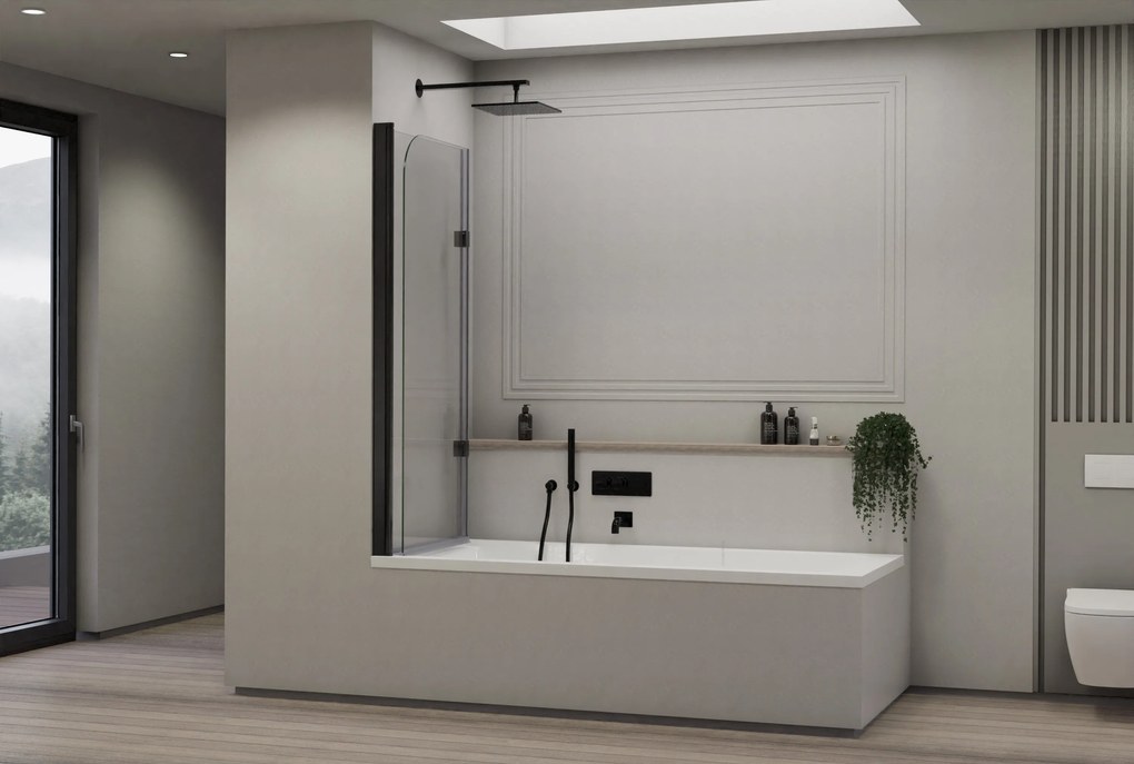 Parawan nawannowy NT209Bezpieczne szkło ESG 6 mm z powłoką Nano - 120 x 140 cm - Dwuczęściowy składany - Kolor profilu do wyboru