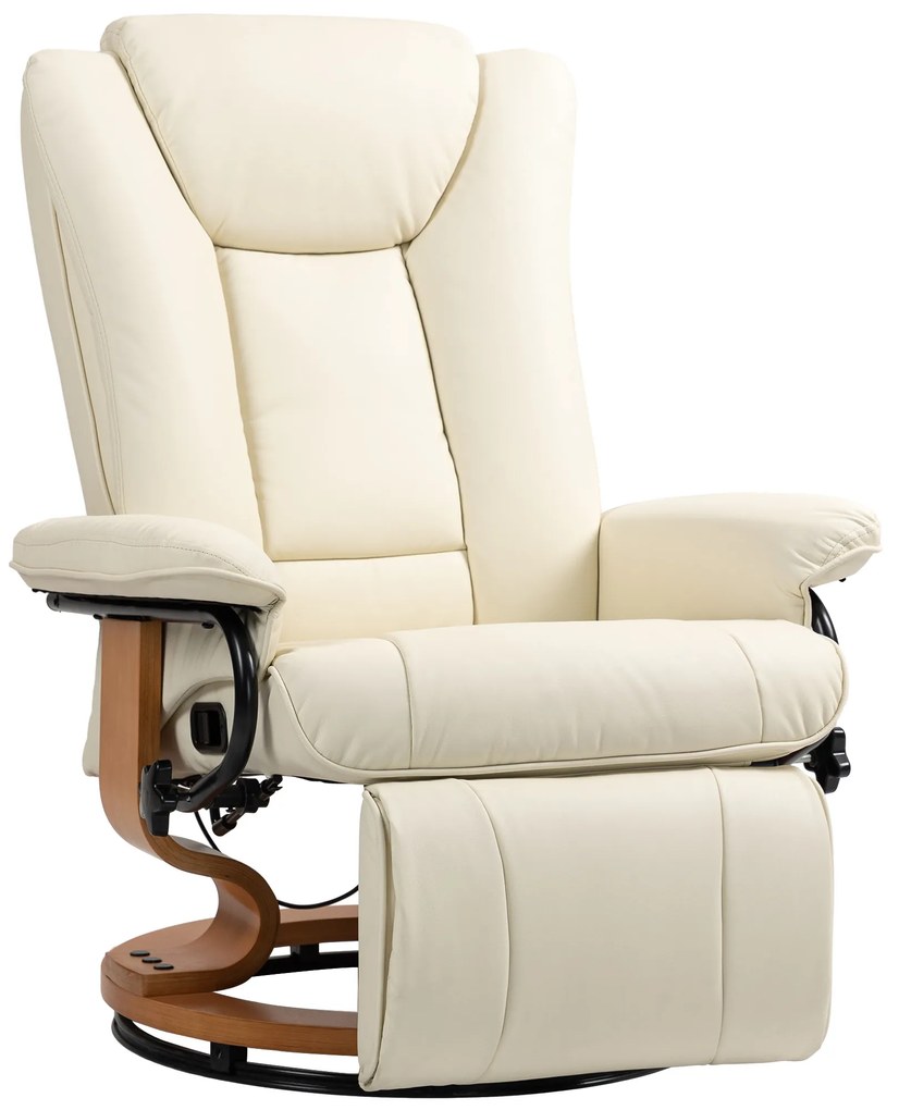 HOMCOM Obrotowy fotel relaksacyjny z funkcją leżenia, do 150 kg, obicie z ekoskóry, rama stalowa, kremowy