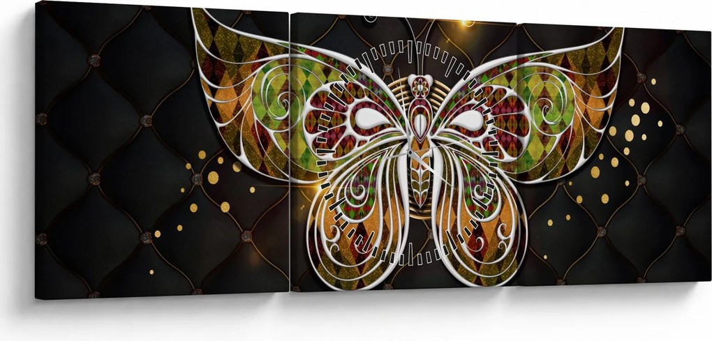 Obraz - Magiczny motyl (z zegarem) (90x30 cm)
