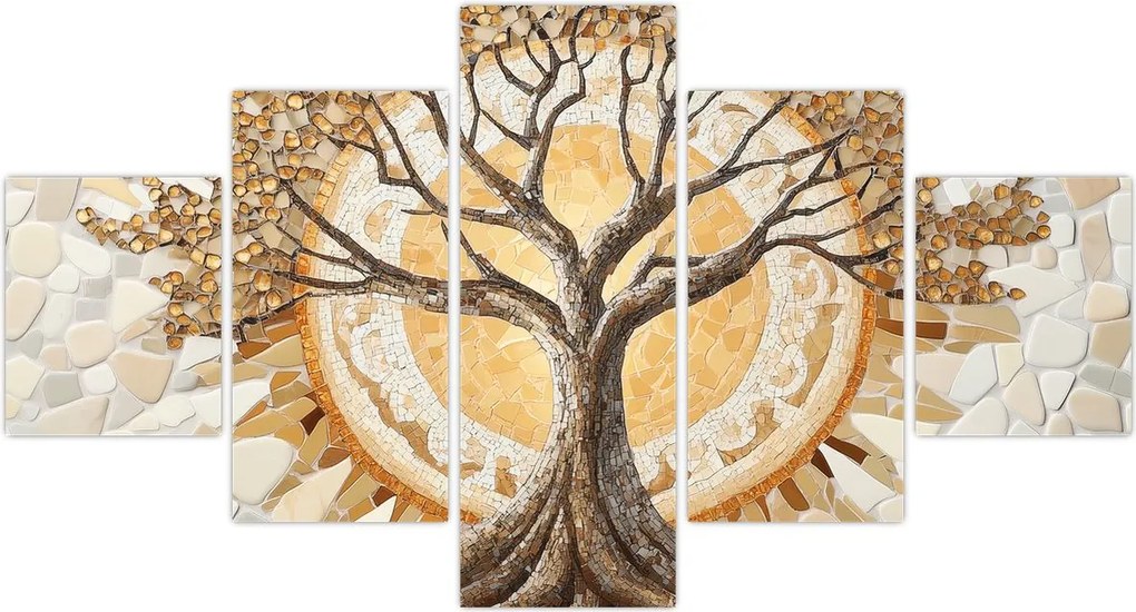 Obraz – Złote drzewo życia w mozaice (125x70 cm)
