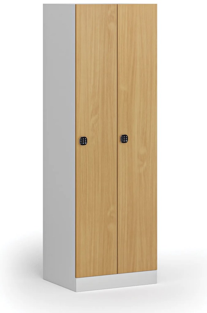 Szafka ubraniowa S1, 2-drzwiowa, 1850 x 600 x 500 mm, demontaż, zamek kodowy, drzwi laminowane, buk