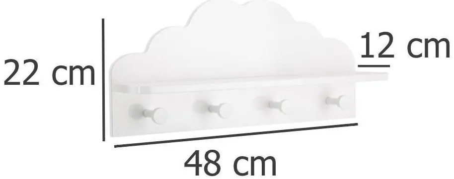 Półka z 4 wieszakami CLOUD, 48 x 22 x 12 cm
