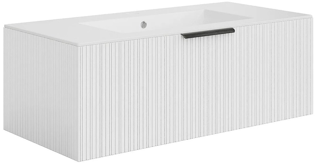 wisząca prążkowana szafka łazienkowa z umywalką do zabudowy - Kolor biały - 100 cm - PALIRO