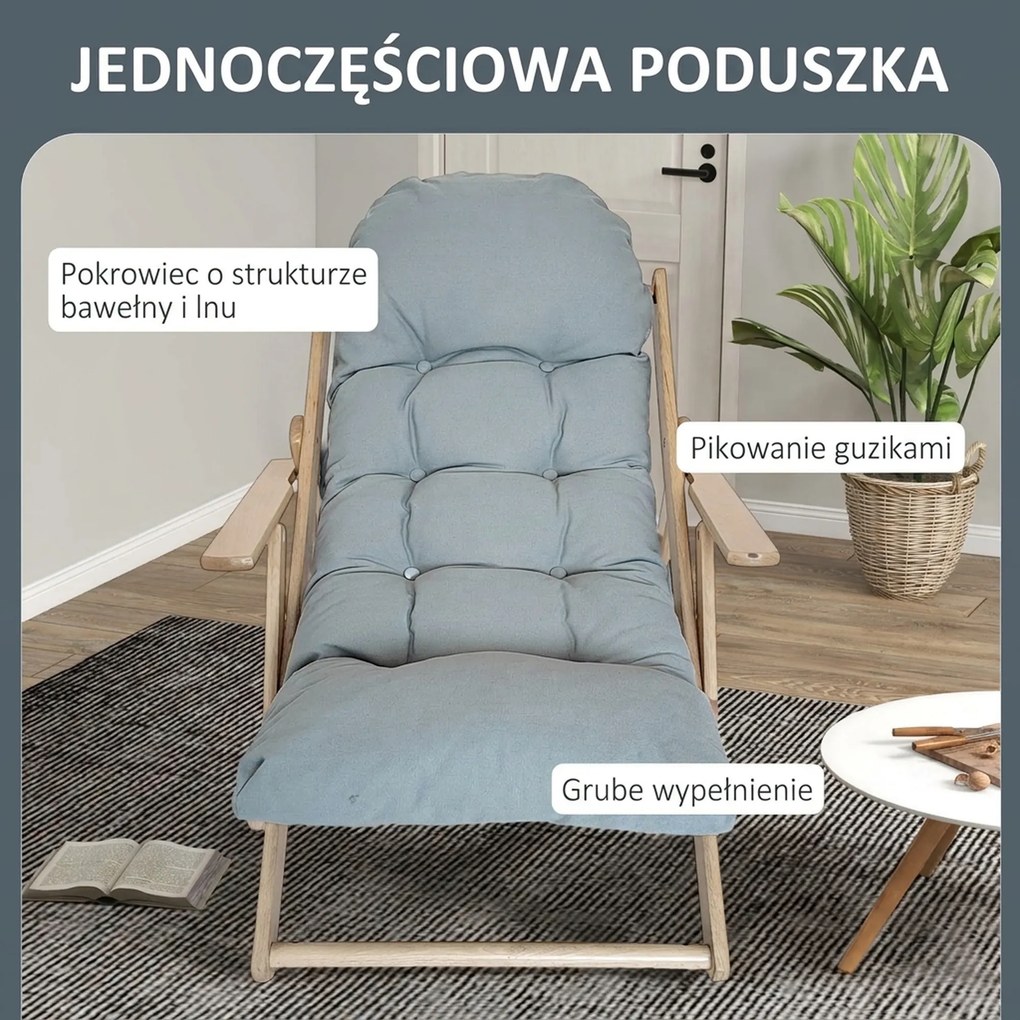 HOMCOM Fotel akcentowy, fotel relaksacyjny, regulowane oparcie, rama z drewna bukowego, do 120 kg, Jasnoszary