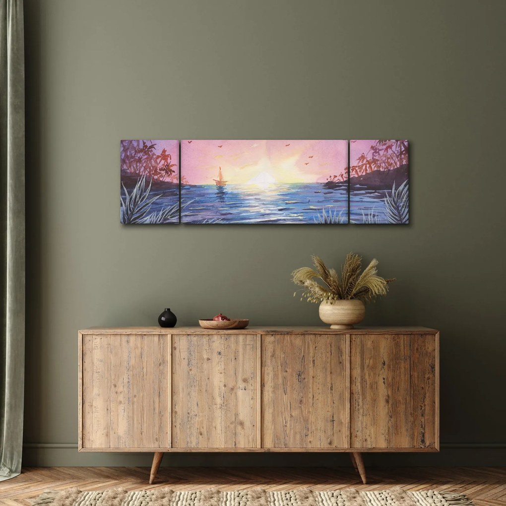Obraz - Zachód słońca nad wodą, akwarela (170x50 cm)