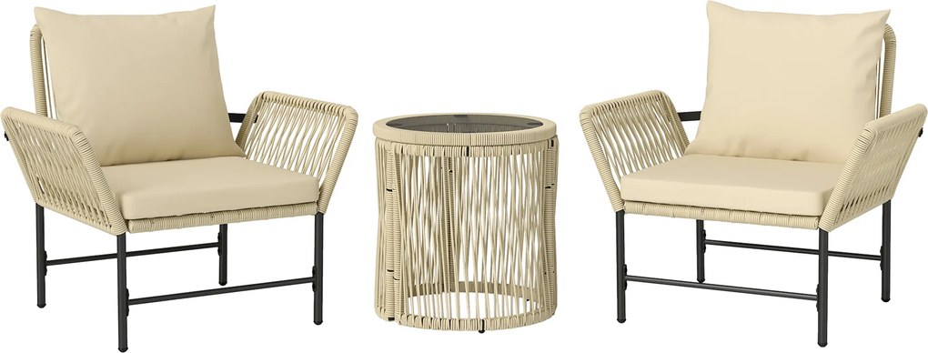 Outsunny Zestaw mebli ogrodowych z Polyrattanu, zestaw balkonowy dla 2 osób, 3-częściowy z 2 krzesłami, stołem bocznym i poduszkami