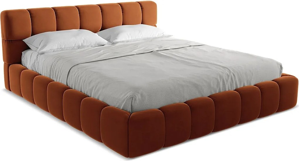 Łóżko 200 x 228 - z weluru - terakota - NALU