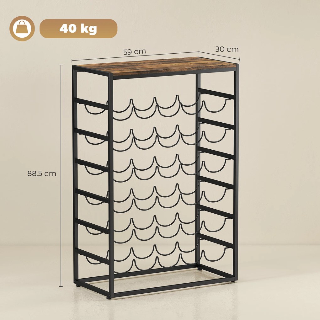 HOMCOM Stojak na wino na 30 butelek wolnostojący stojak z metalu do piwnicy, magazynu, 59 x 30 x 88,5 cm Rustykalny brąz | Aosom PL