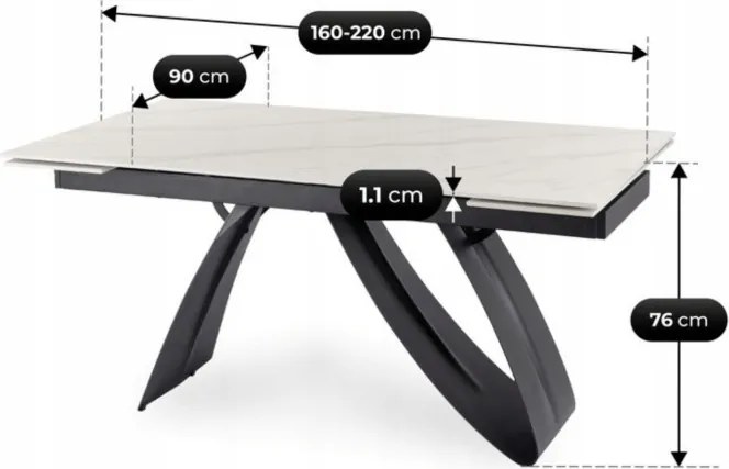 Zestaw Stół Rozkładany DEVON 160-220 cm Biały Marmur/Czarny i 4 Krzesła CITY Kremowe