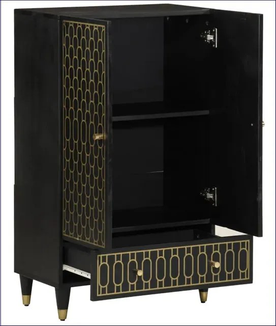 Czarna dwudrzwiowa szafka retro z szufladą E0-R48