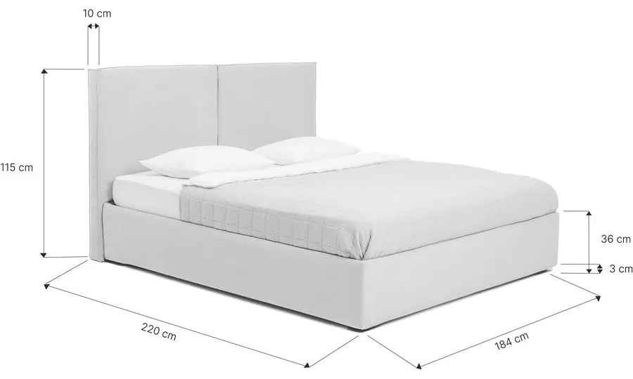 Szare tapicerowane łóżko dwuosobowe z miejscem do przechowywania z materacem/kratką 180x200 cm Thessa Bold - Bonami Selection