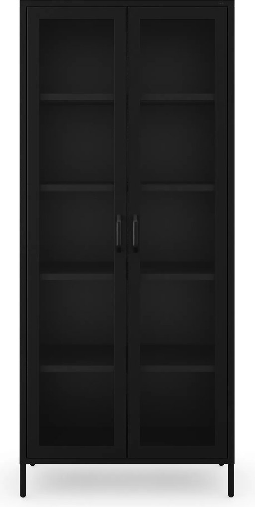 Witryna szklana do salonu metalowa czarna ANGELO Modern 800 x 1850 x 450 mm